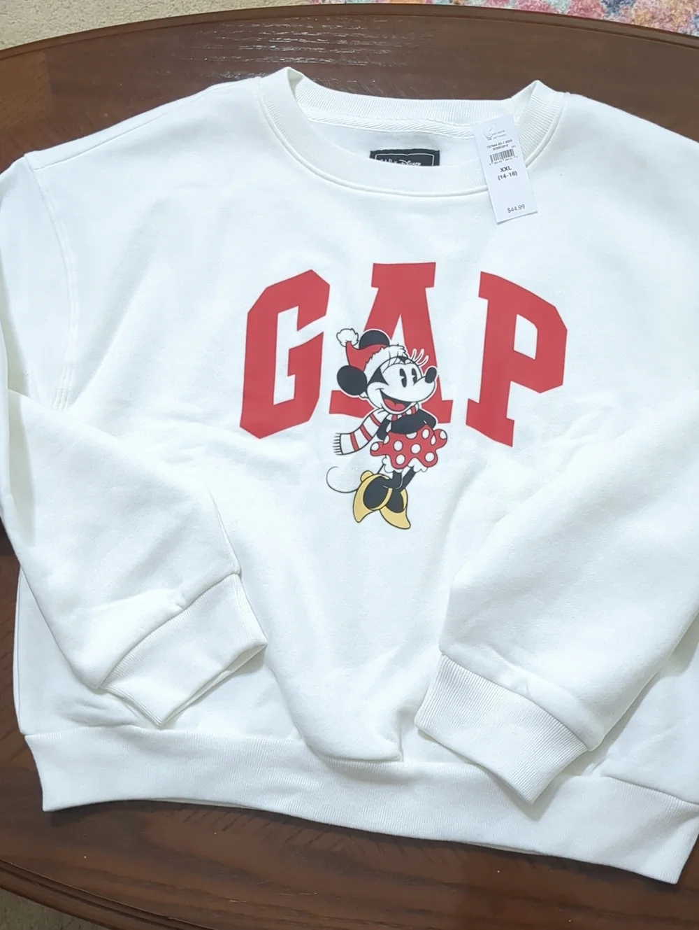 GAP Cream Crewneck Sweatshirt with Minnie Mouse and Red Logo